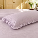cozy soft lilac ruffled pillowcase layering detail