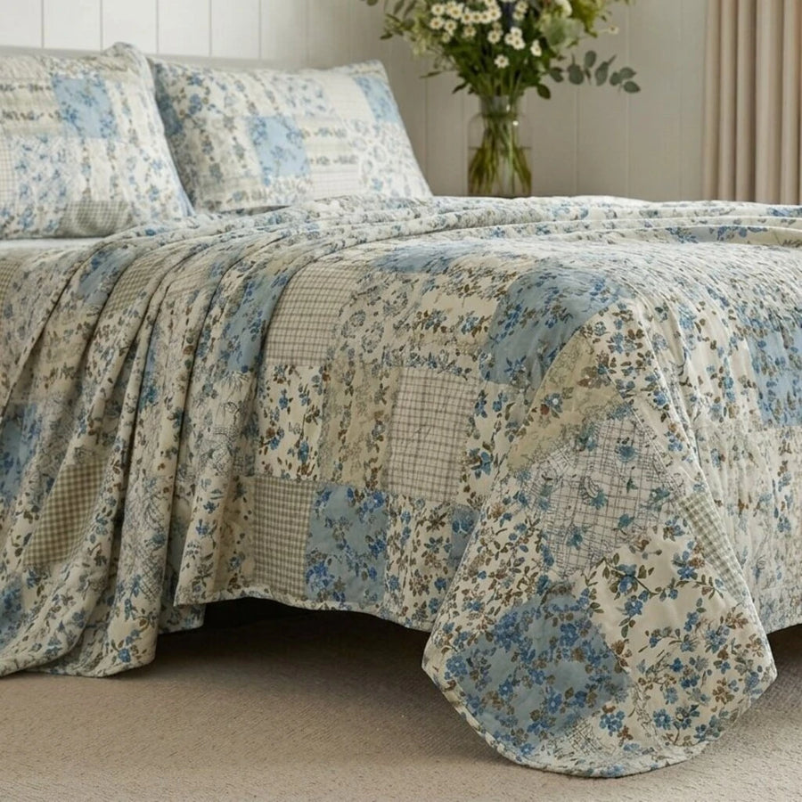 cream patchwork floral pillowcases vintage cottagecore bedroom