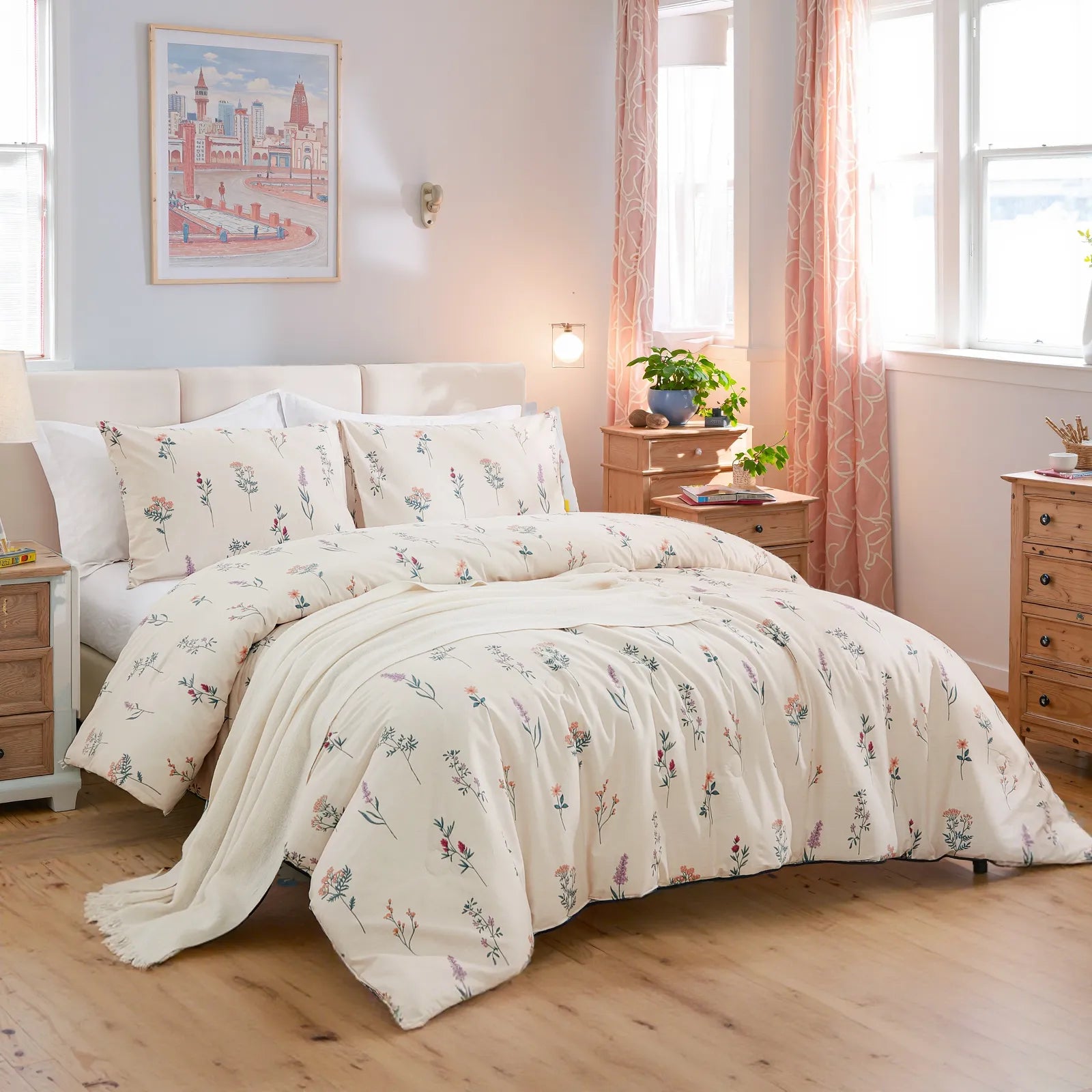 Angled view of the cute floarl duvet cover set