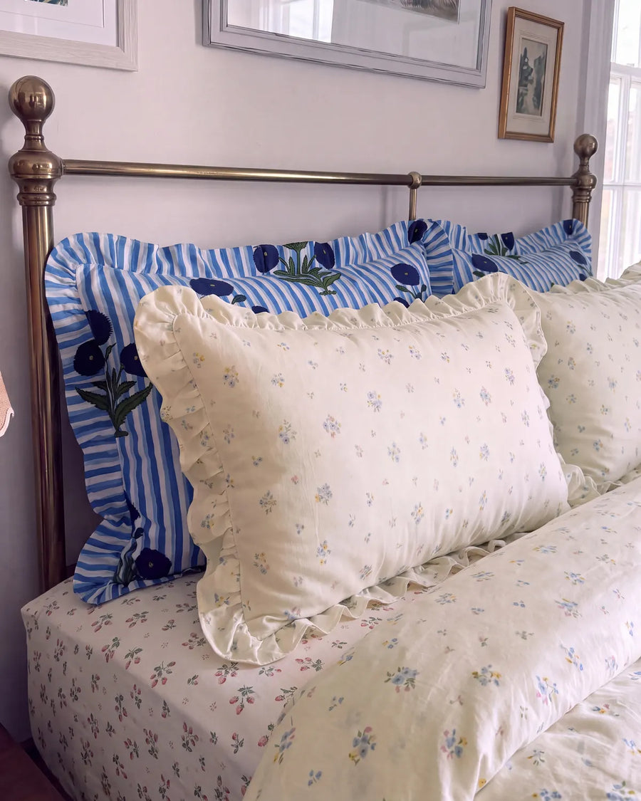 dainty wildflower garden ruffle pillow shams blue floral