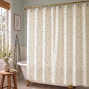 dainty wildflower meadow shower curtain cream blue light blue bathroom brass rod