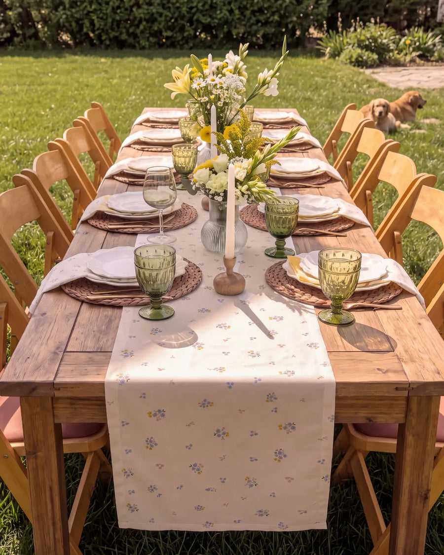 dainty wildflower table runner outdoor dining