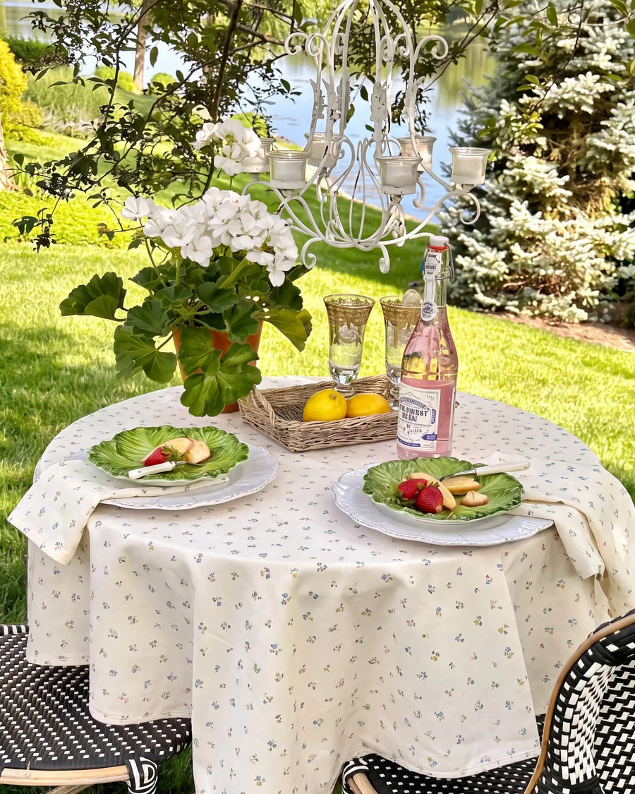 dainty wildflower tablecloth garden table setting