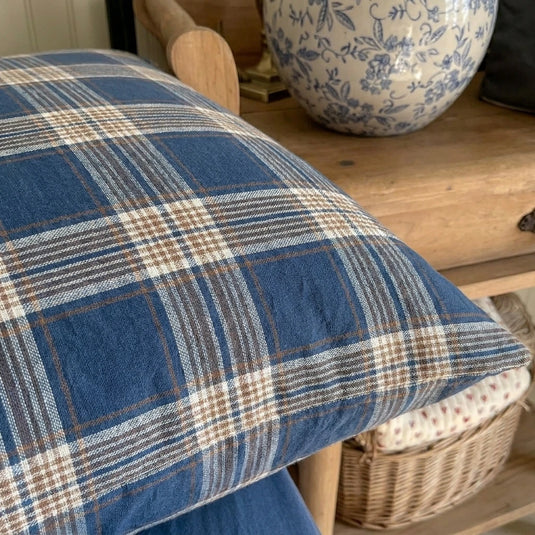 dark indigo tartan plaid duvet set soft breathable cotton
