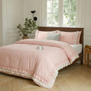 detailed cascading ruffle hem pink duvet case natural fiber