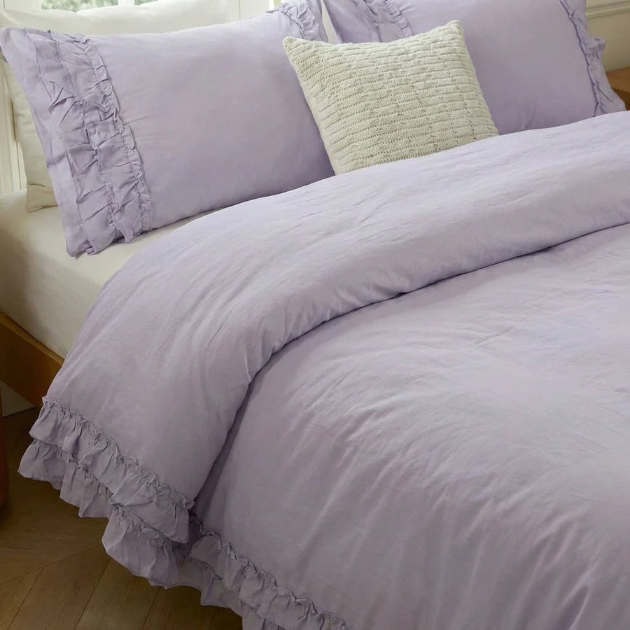 detailed french style ruffle trim comforter cover cotton fabric