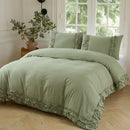 detailed multi layer ruffled hem green duvet case natural fabric