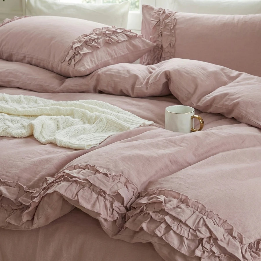 detailed ruffle edge texture breathable natural cotton bed linen