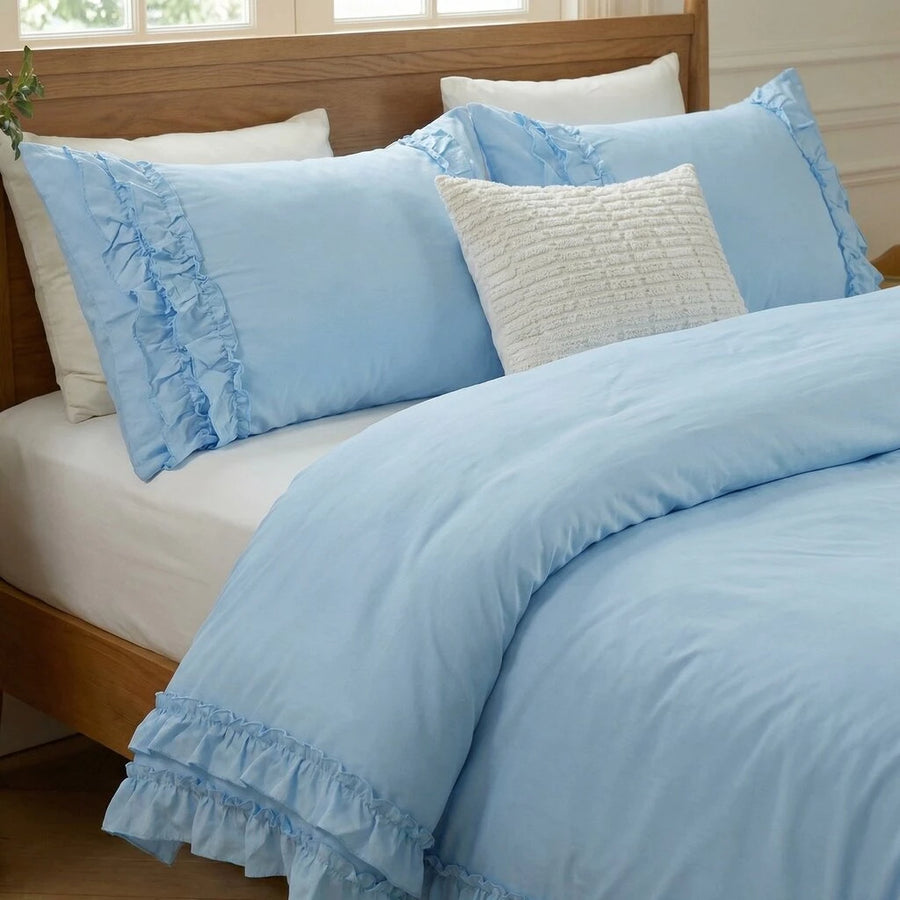 detailed ruffled edge pillowcase luxury navy blue bed linen
