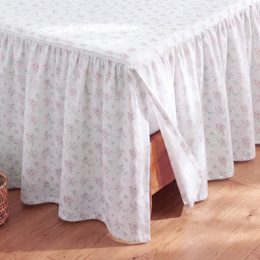 dreamy pastel bed skirt white split corner wooden frame