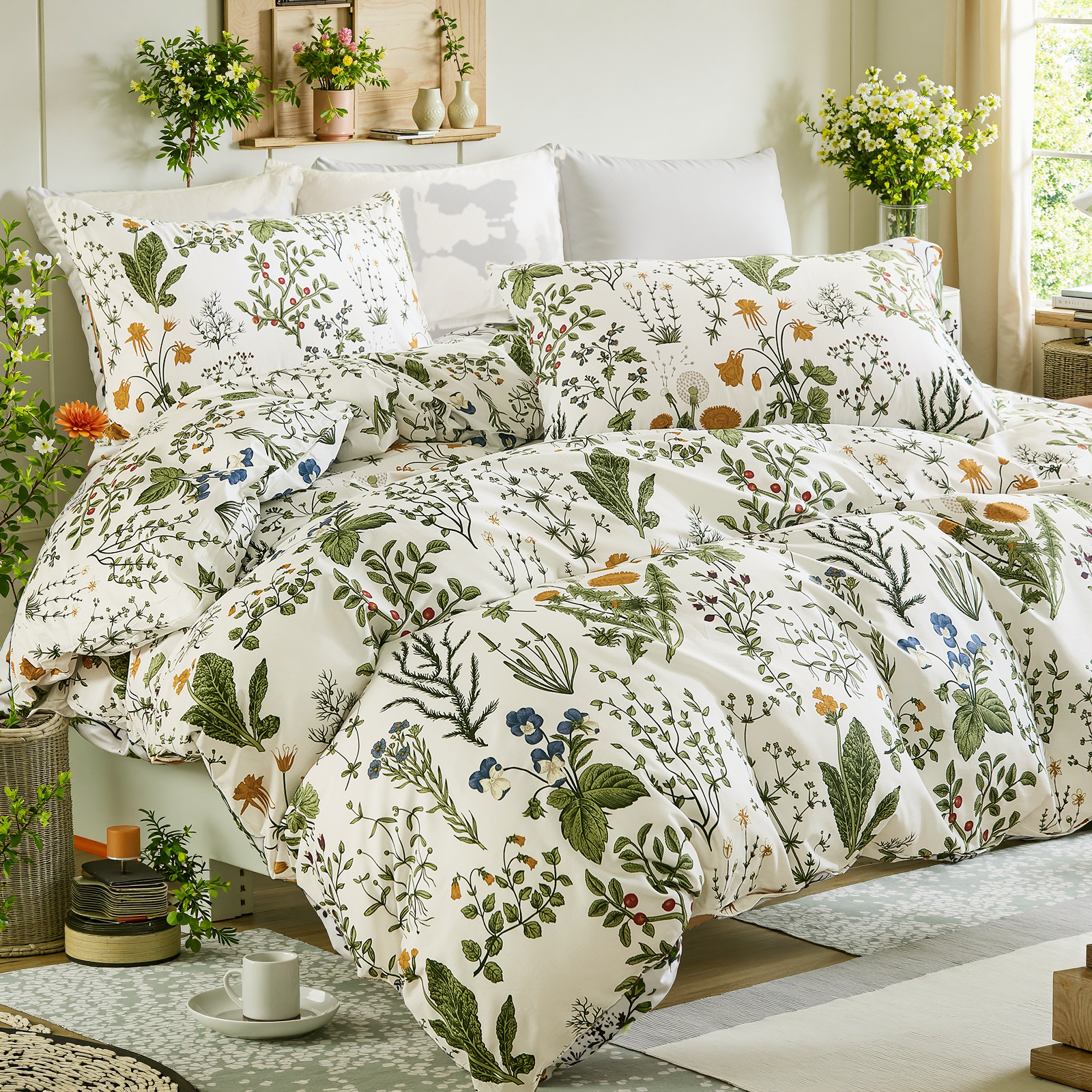 Green Floral Duvet Cover Set 100% Cotton
