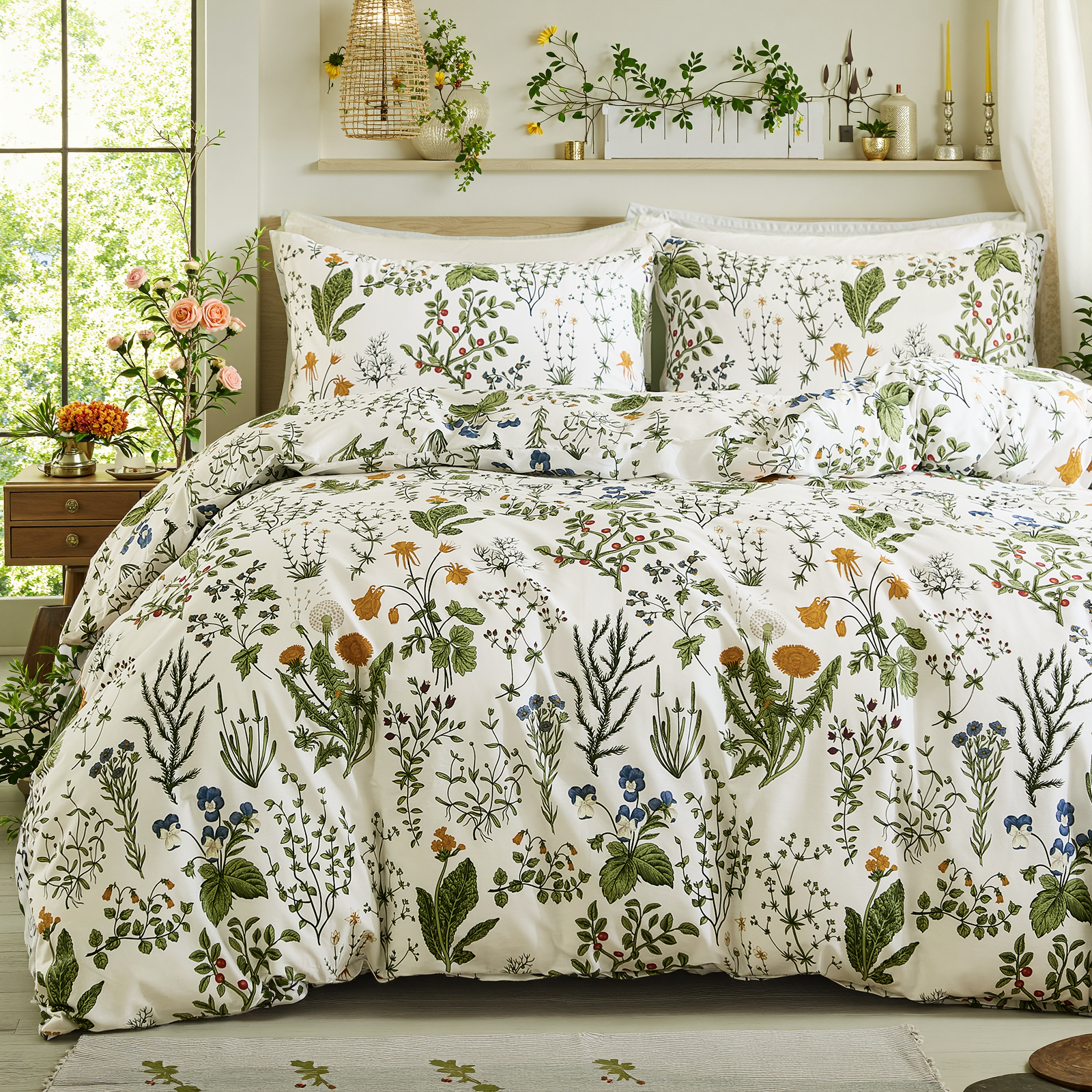 Green Floral Duvet Cover Set 100% Cotton
