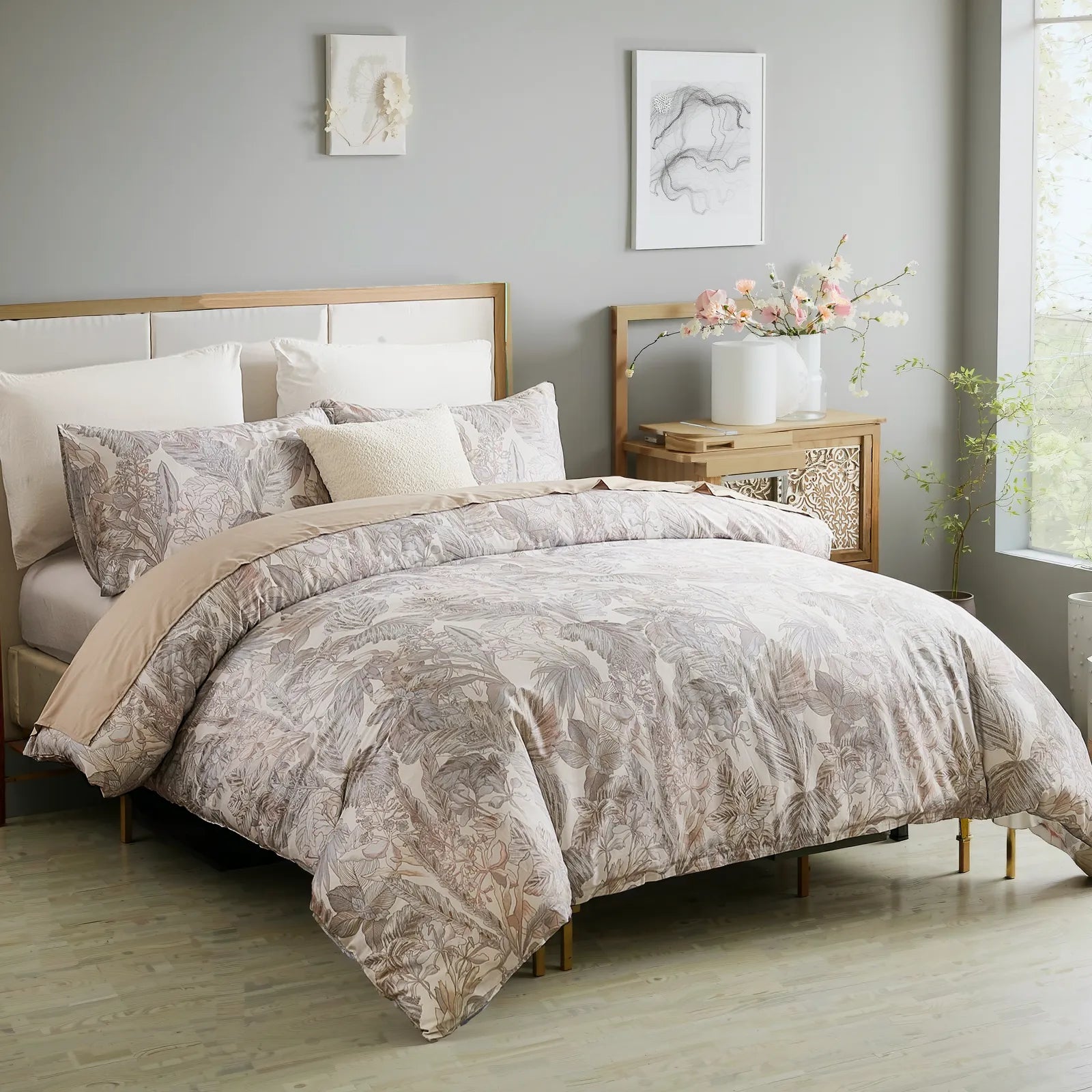 Elegant Leaf Cotton Duvet Cover Set lifestyle bedroom scene