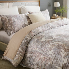 Elegant Leaf Cotton Duvet Cover Set side view on bed