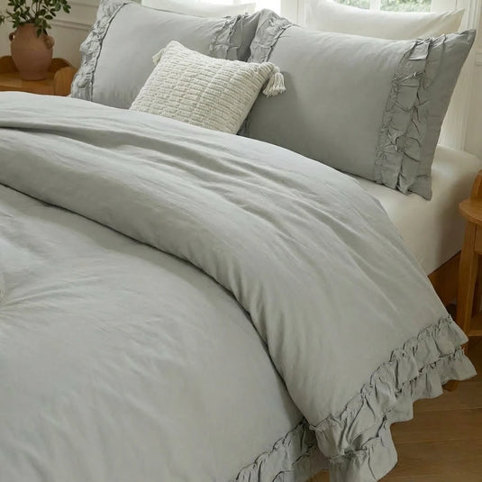 elegant sage green comforter cover with multi layer ruffled trim