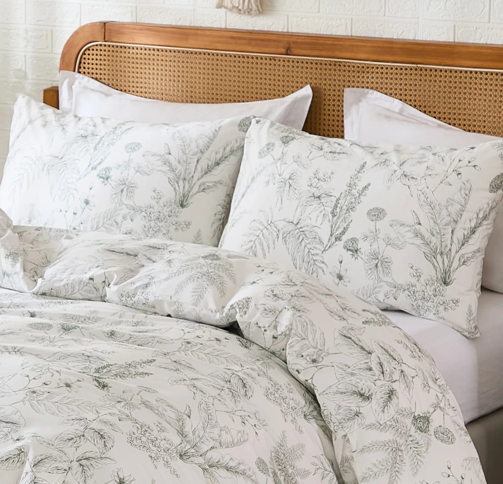 A detailed shot of the 100% cotton fabric and subtle sketch floral print