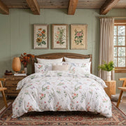cottagecore aesthetic enchanted garden butterfly print bedding in natural sunlight