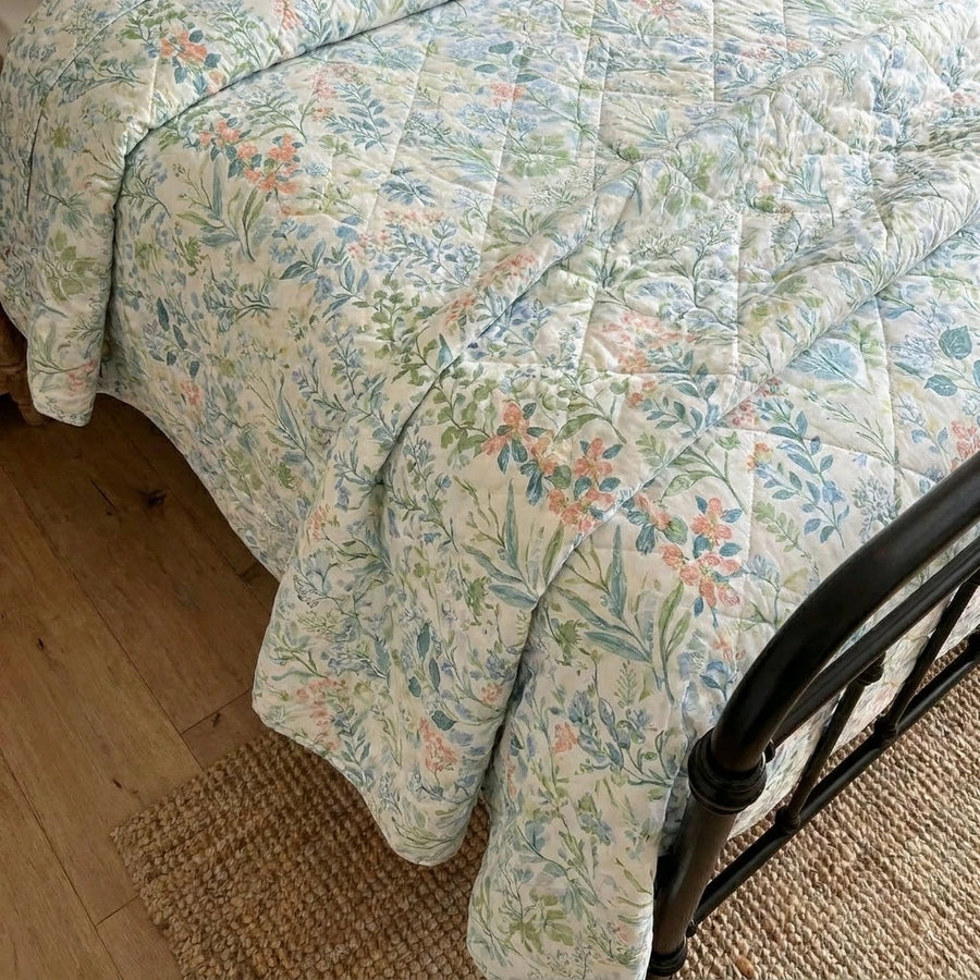 enchanted meadow wildflower quilt macro diamond stitch detail
