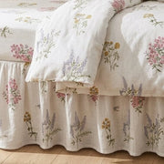 english toile botanical bed skirt gathered linen detail