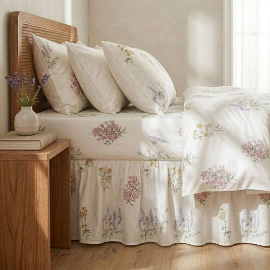 english toile botanical bed skirt gathered