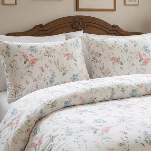 ethereal wildflower sprig duvet cover set pink blue butterfly bedding