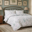 elegant evergreen meadow flower print cotton comforter cover set in vintage bedroom