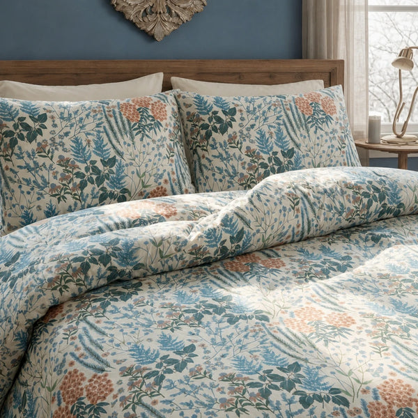 evergreen fern botanical duvet cover set blue orange floral bedding