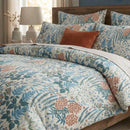 close-up of detailed wildflower meadow and fern print on natural fiber cotton bed linen