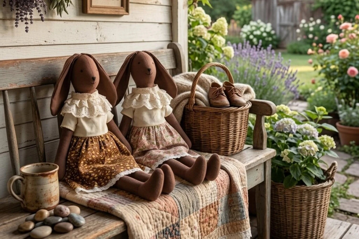 farmhouse bunny dolls porch garden decor