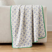 fernwood muslin blanket collection lilac trellis green trim off white sofa drape