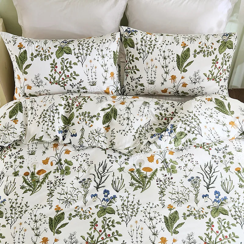 floral cotton bedding styled in a bedroom