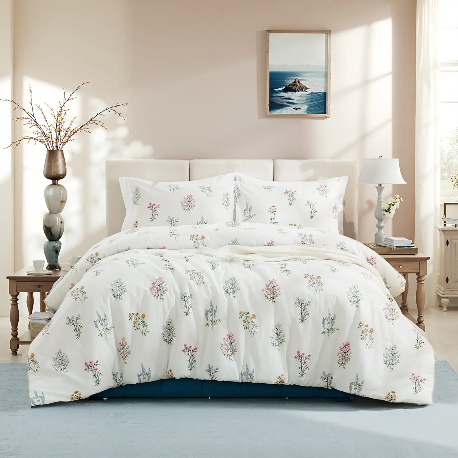 The floral duvet cover set styled in a cozy, modern bedroom