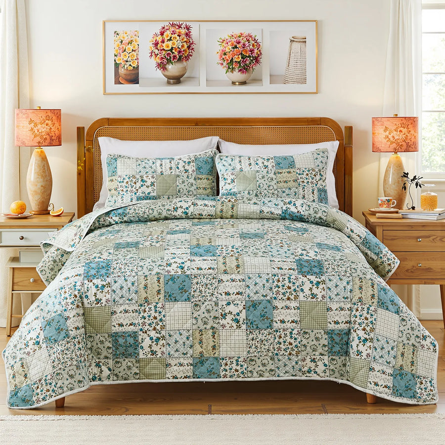 floral patchwork pillow shams bluebell print cotton texture