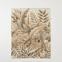 A full-length view of the Forest-Inspired blanket, spread out to show its beautiful, full landscape pattern and tassel fringe.