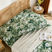 forest bloom botanical body pillowcase set on bed display