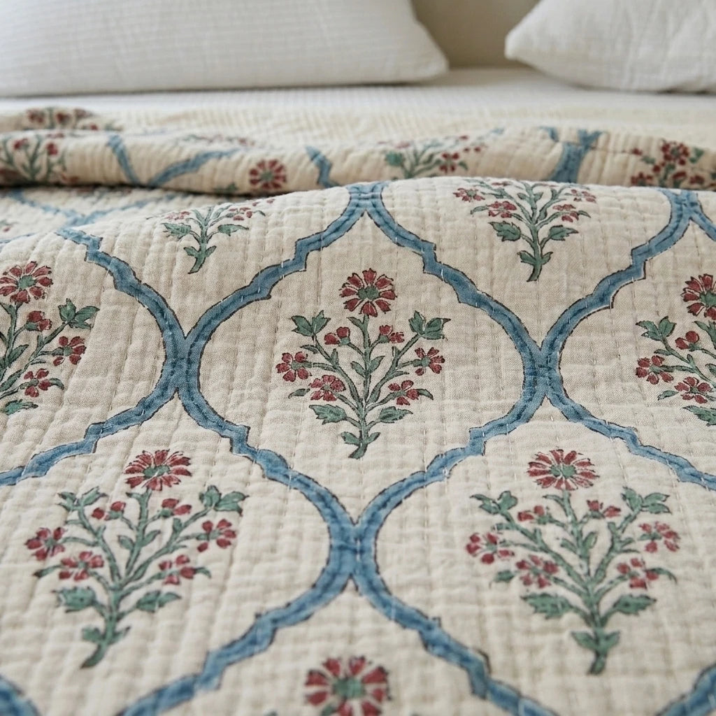 french country trellis pattern cotton quilt texture