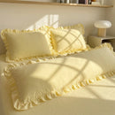 french pinstripe ruffled pillowcase yellow white texture