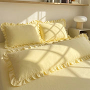 french pinstripe ruffled pillowcase yellow white texture