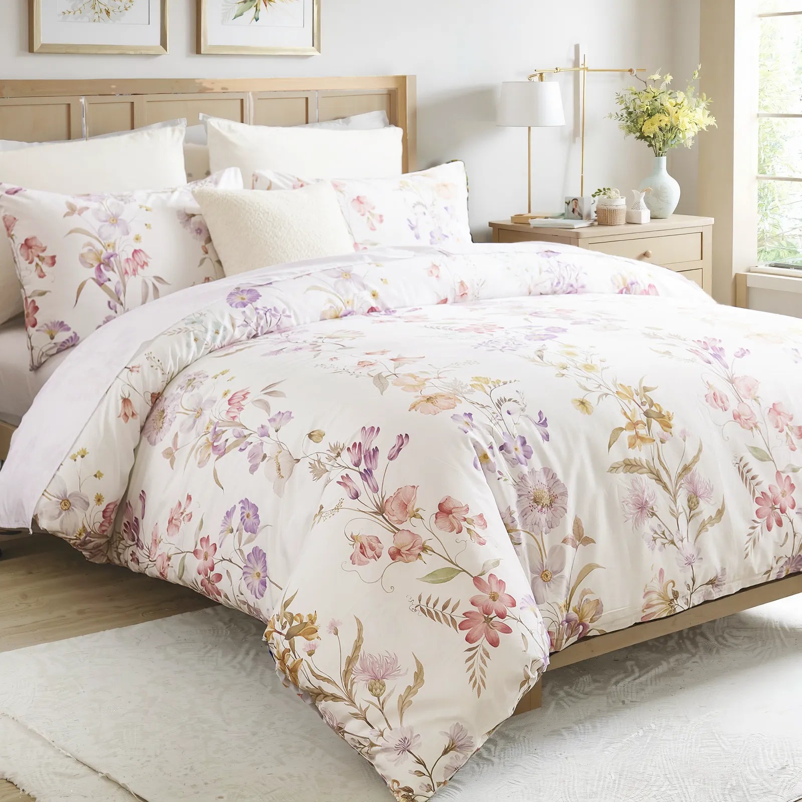 Fresh Garden Cotton Duvet Cover Set angled view on bed
