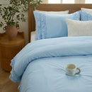 frilled pillow sham detail soft breathable navy cotton fabric