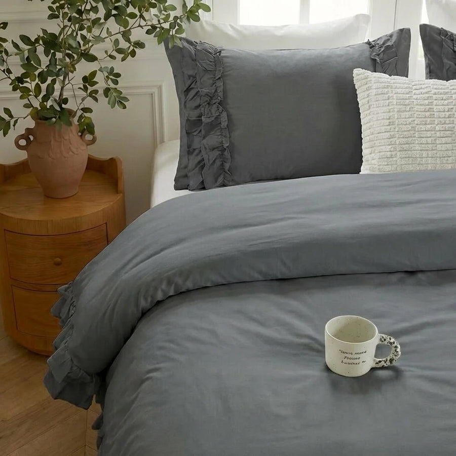 frilled pillow sham detail soft breathable washed cotton green