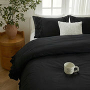 frilled pillow shams detail soft breathable black cotton fabric
