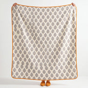 full view fernwood muslin blanket indigo sprig mustard trim