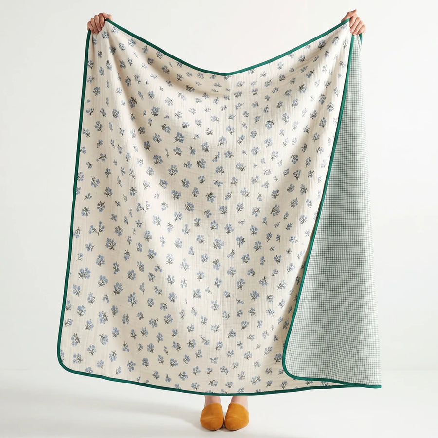 full view fernwood muslin blanket mauve medallion dark green border