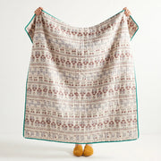 full view fernwood muslin blanket powder blossom teal trim