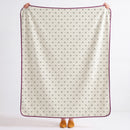 full view fernwood muslin blanket slate feather plum trim