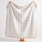 full view garden patch jacquard throw blanket cherry bud red trim
