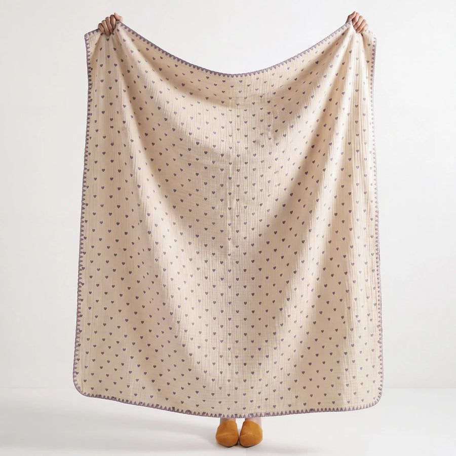 full view little dream muslin blanket collection lilac heart