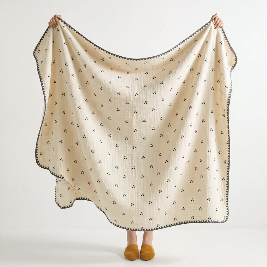 full view little dream muslin blanket collection little cherry crochet trim