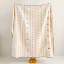 full view sunday patchwork muslin blanket cherry sunset red trim